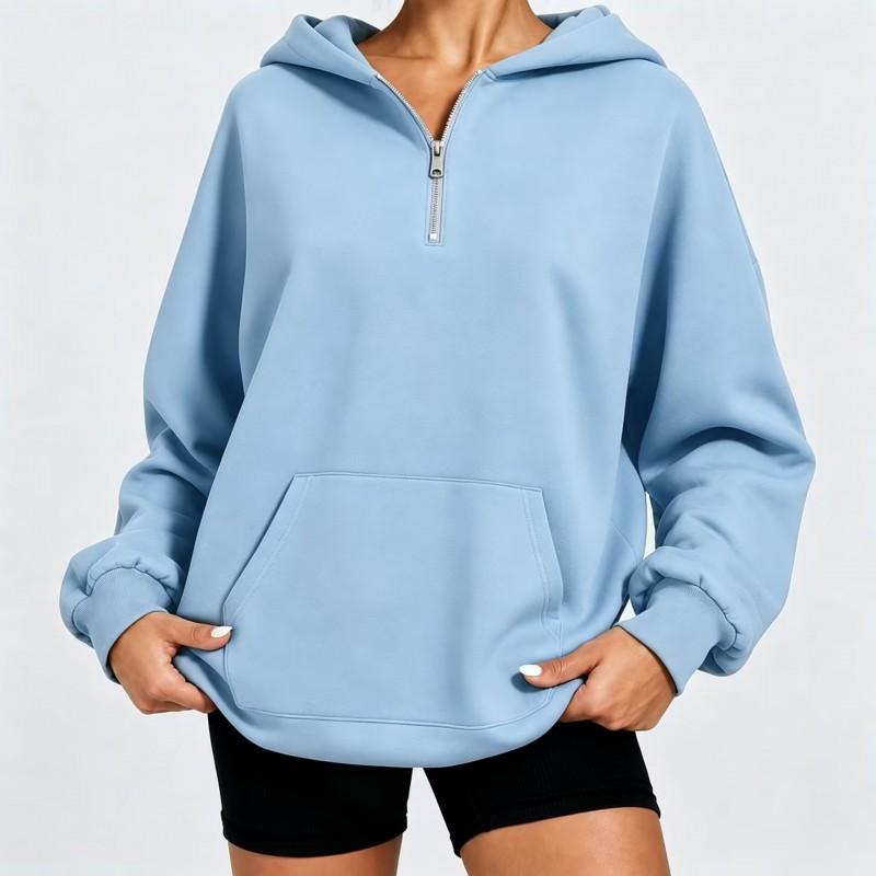 Womens Oversized Half-Zip Hooded Sweatshirt Loose Fit Long Sleeve Casual Top Winter 2026