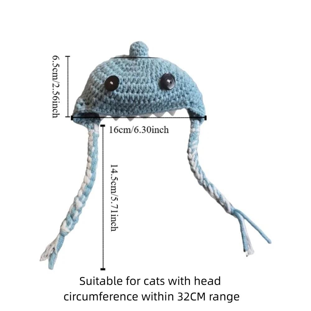 Funny Cat Knitted Hat Braid Design Pet Cosplay Headwear Cute Cat Warm Hat  Photo Props