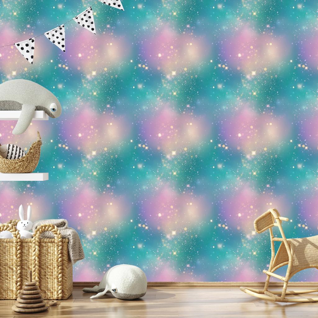 Watercolor Galaxy Wallpaper Turquoise, Blue and Violet 50x1000