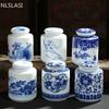 Chinese Blauw-Witte Porseleinen Keramiek Theebus Tieguanyin Afgesloten Containers Reisthee Zakjes Opbergdoos Koffiebus