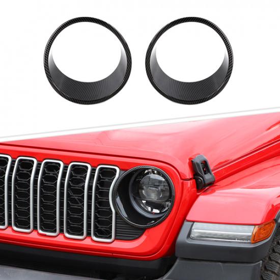Front Bumper Headlight Cover Frame Accessories For 2024+ Jeep Wrangler JL Carbon