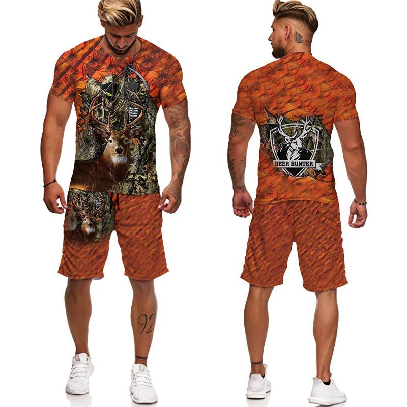 Camo Animal Deer Hunting 3D Print Tees/Shorts/Sets Men's Harajuku T-Shirt Outdoor Sportswear Suits Casual Jogger 2 Piece Outfits