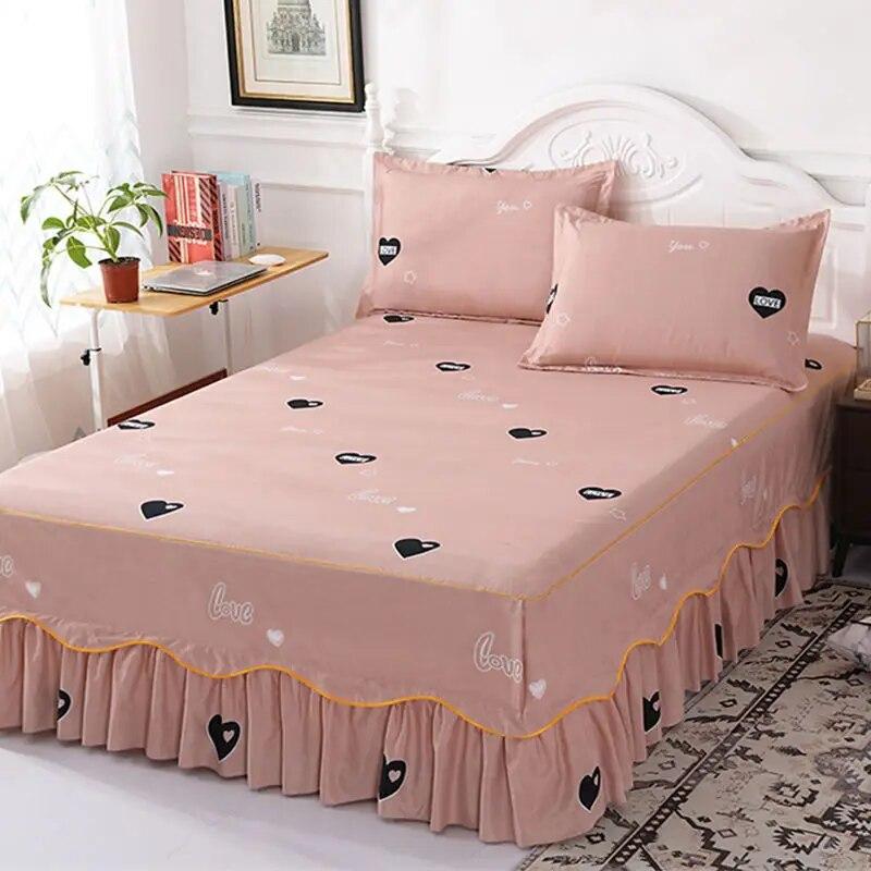 Queen Size Bed Sheets Set Princess Style Bedding Set Non-slip Bedspreads Dust-proof Mattress Cover Protector with Pillowcases