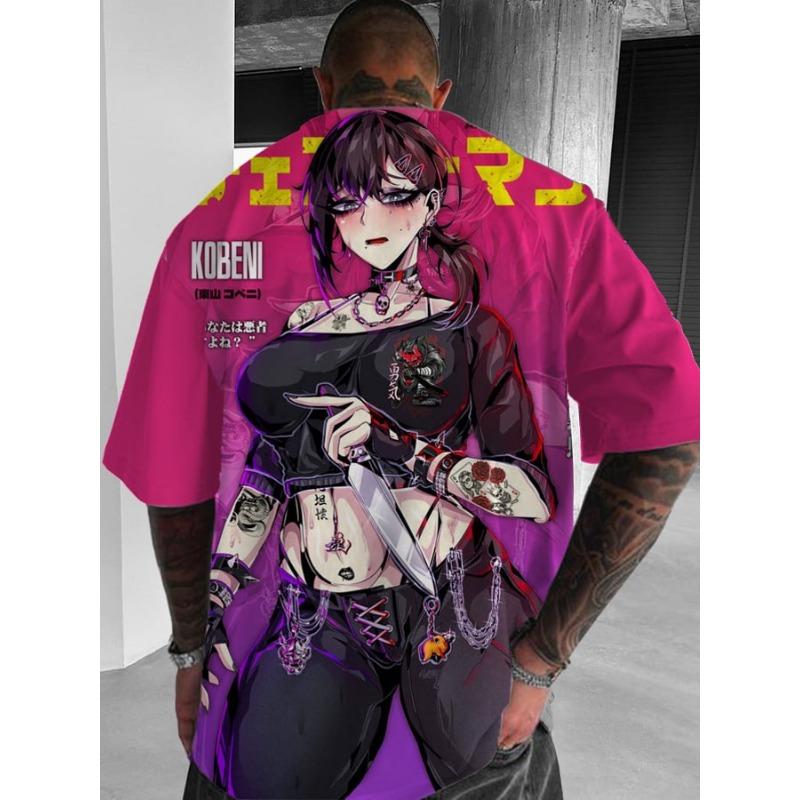 Cartoon sexy girl pattern men's T-shirt 3D printed oversized T-shirt