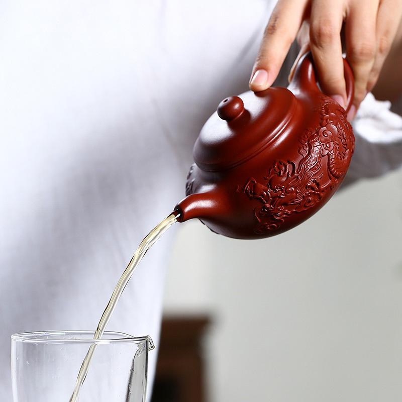 230ml Famous Authentic Mine Dahongpao Purple Clay Teapot, Fully Handmade Double Dragon Antique Tea Pot and Tea Set