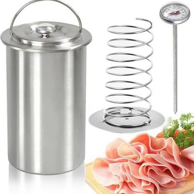 Stainless Steel Deli Meat Press with Built-in Thermometer And Spring Mechanism DIY Lunch Meat Maker Large Capacity Cooker for Ham