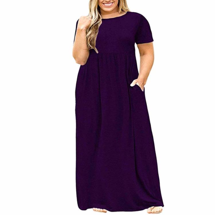 Plus Size Women Casual Loose Short Sleeve Round Neck Fashion Dress