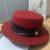 New Retro Celebrity Rhinestone Webbing Top Hat Women's Autumn and Winter Fashion Temperament Shows the Face Small Woolen Flat Top Hat
