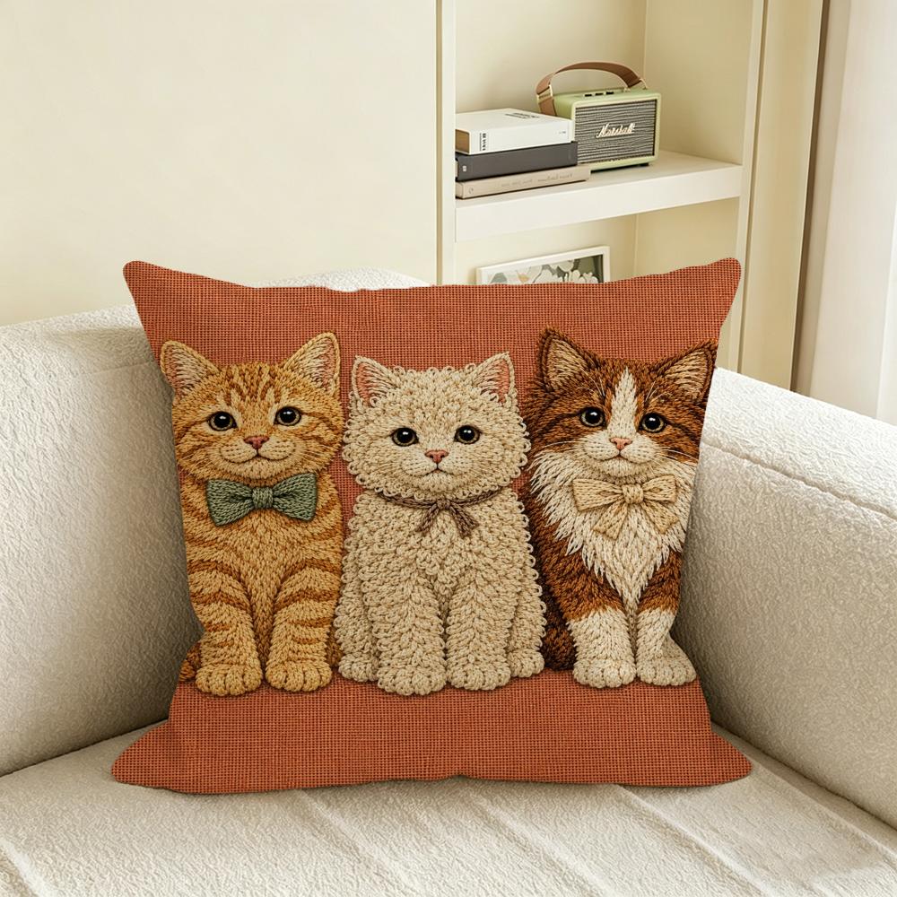 Copricuscino Gatto D Piatto Gatti Carini Federa Naturale Lino Set Decorazione AllinOne per Divano Camera da Letto Sedia