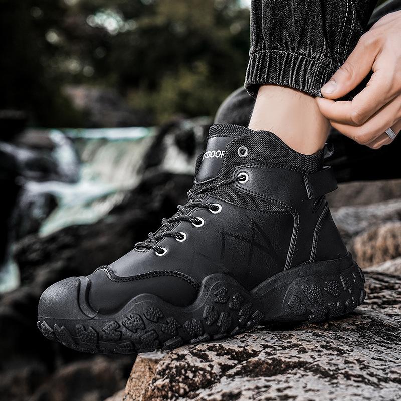 Fashion Men's Leather Outdoor Sports Shoes Men Fashion Mountaineering Hiking Waterproof Shoes Outdoor Desert Combat Boots Zapatos Hombre