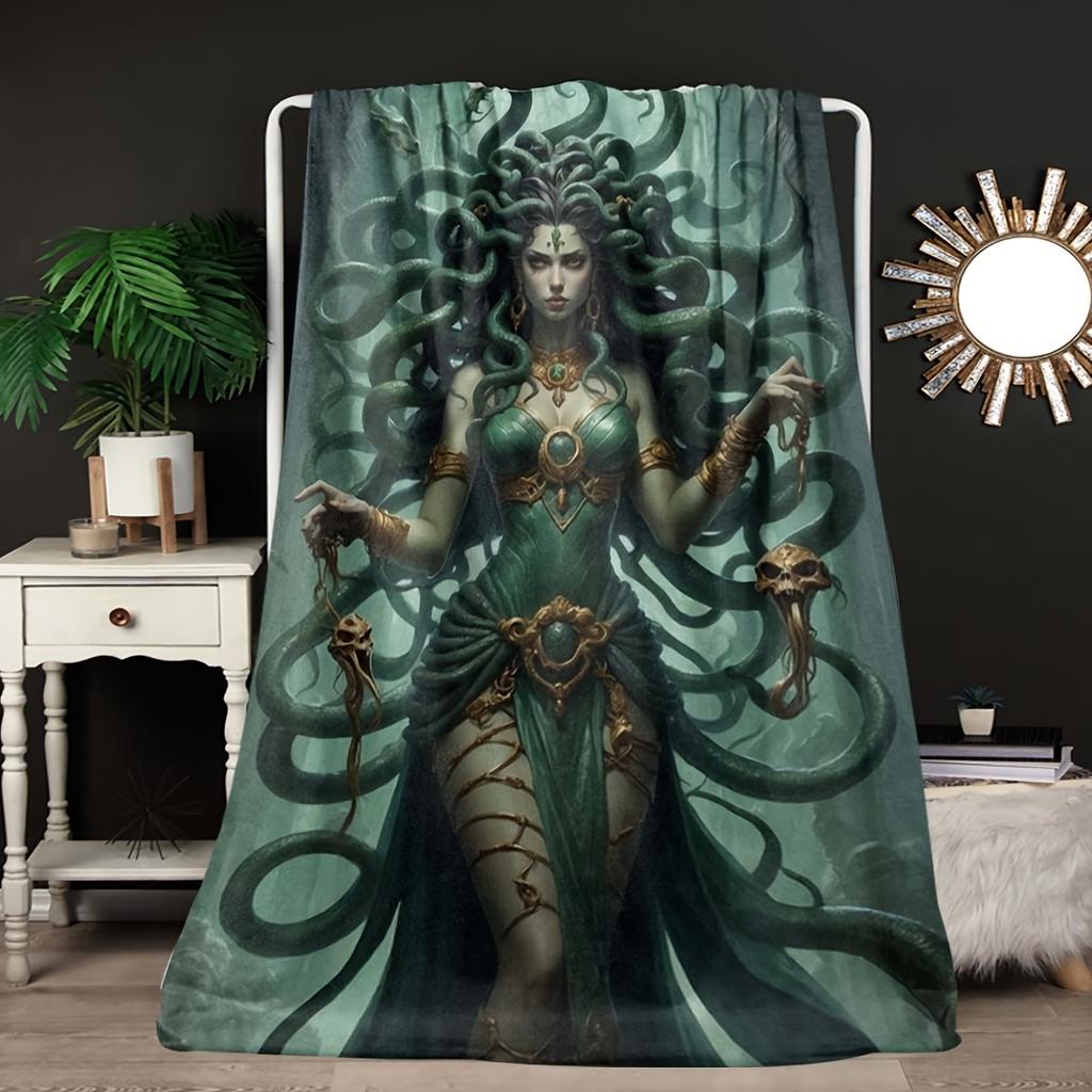 1pc Medusa Fantasy Flannel Blanket, Soft Lightweight, All-Season Travel Office Throw, Mythological Design, Polyester