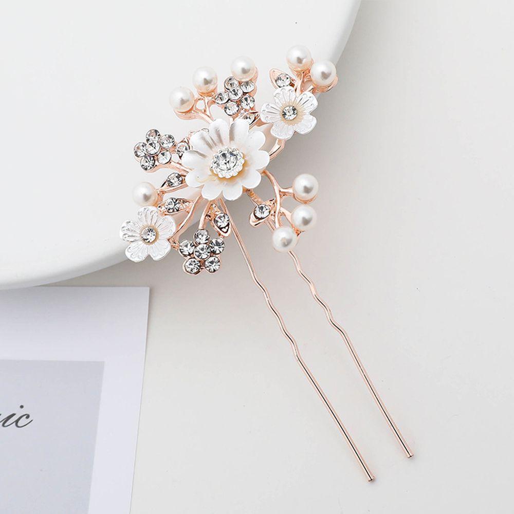 Flowers Korean Style Headwear Five-tooth Hair Comb Rhinestone Hair Stick Hair Accessories