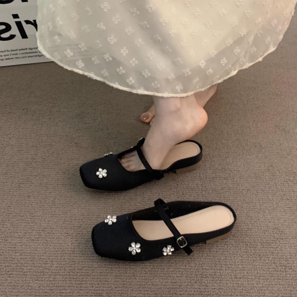 Premium silver bag head half slippers women's shoes wear new spring gentle Mary Jane single shoes