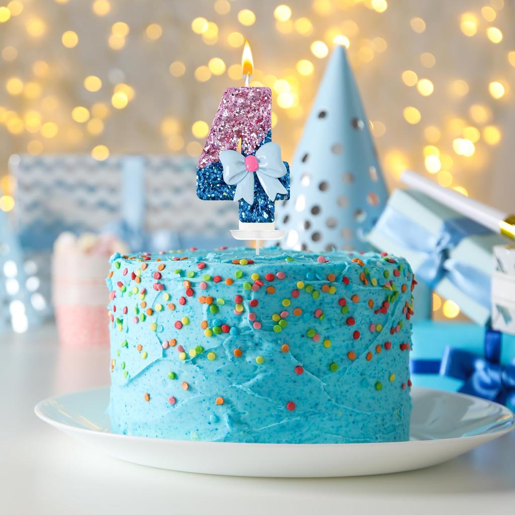 Velas de Aniversário com Laços Rosa e Azul, números 0-9 Decoração de Bolo, Adequado para Aniversário Evento Casamento Decoração Suprimentos
