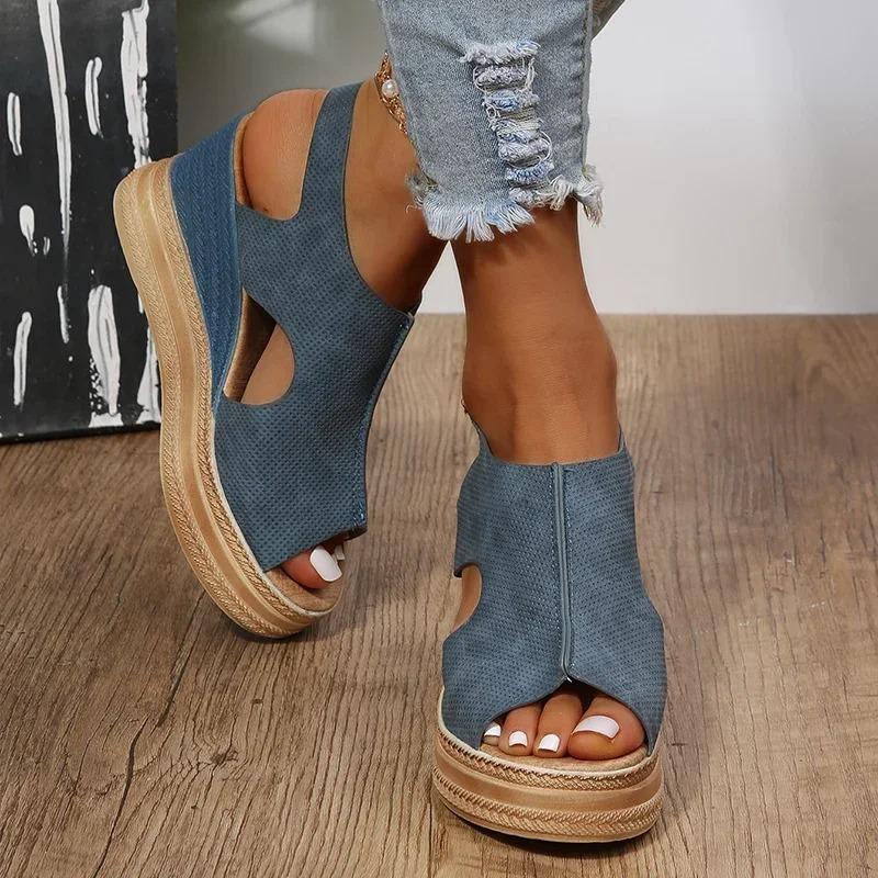 Fashion Summer Plus Size Wedge High Heels Sandals Women 2024 Peep Toe Platfrom Sandals Woman Buckle Strap Non Slip Beach Sandles Mujer