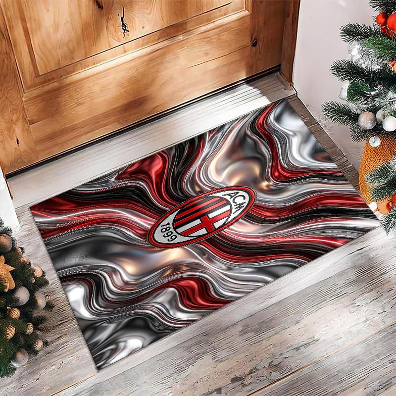 Tappeto in Flanella Stampato AC Milan Antiscivolo Morbido Poliestere Tappeto per Pavimento Tappetino Decorativo da Interno per Camera da Letto Soggiorno Divano Sala Giochi Decorazione Casa