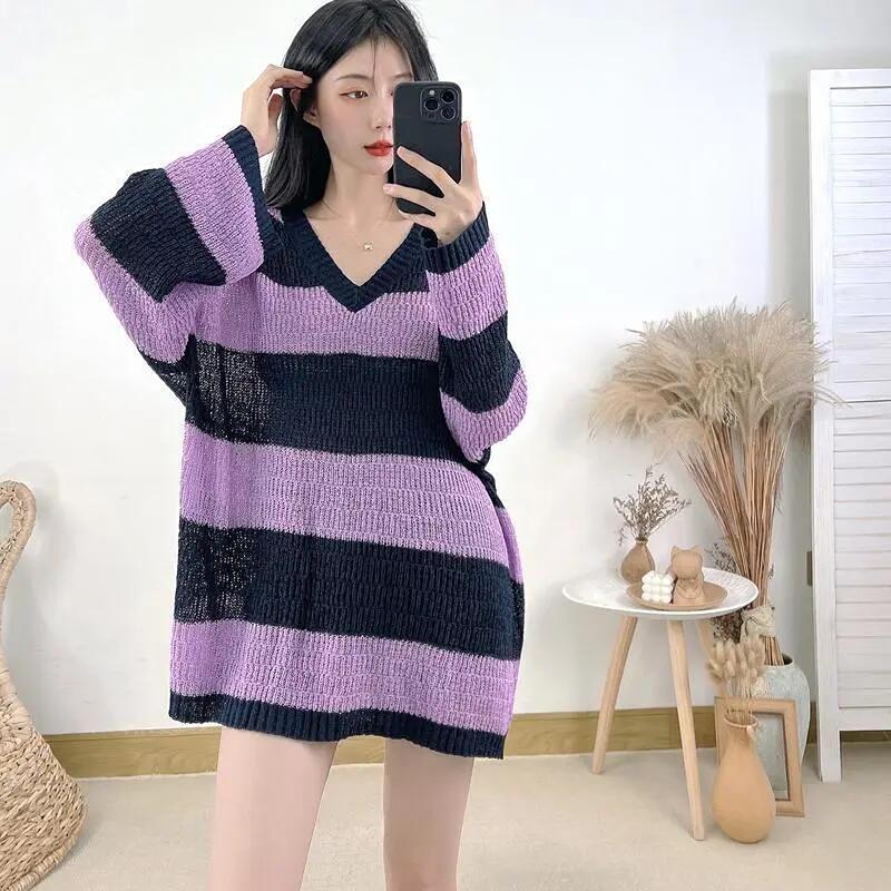 

Большая солнцезащитная футболка, женская верхняя осенне-летняя вязаная блузка 4XL фиолетовый