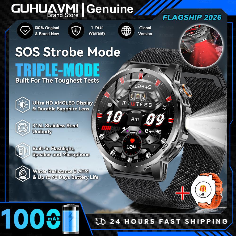 2026 T-REX 3 Military 1000mAh Large Battery Durable Adult SmartWatch Red Light Flashlight 5ATM Waterproof Sports Smart Watch Man