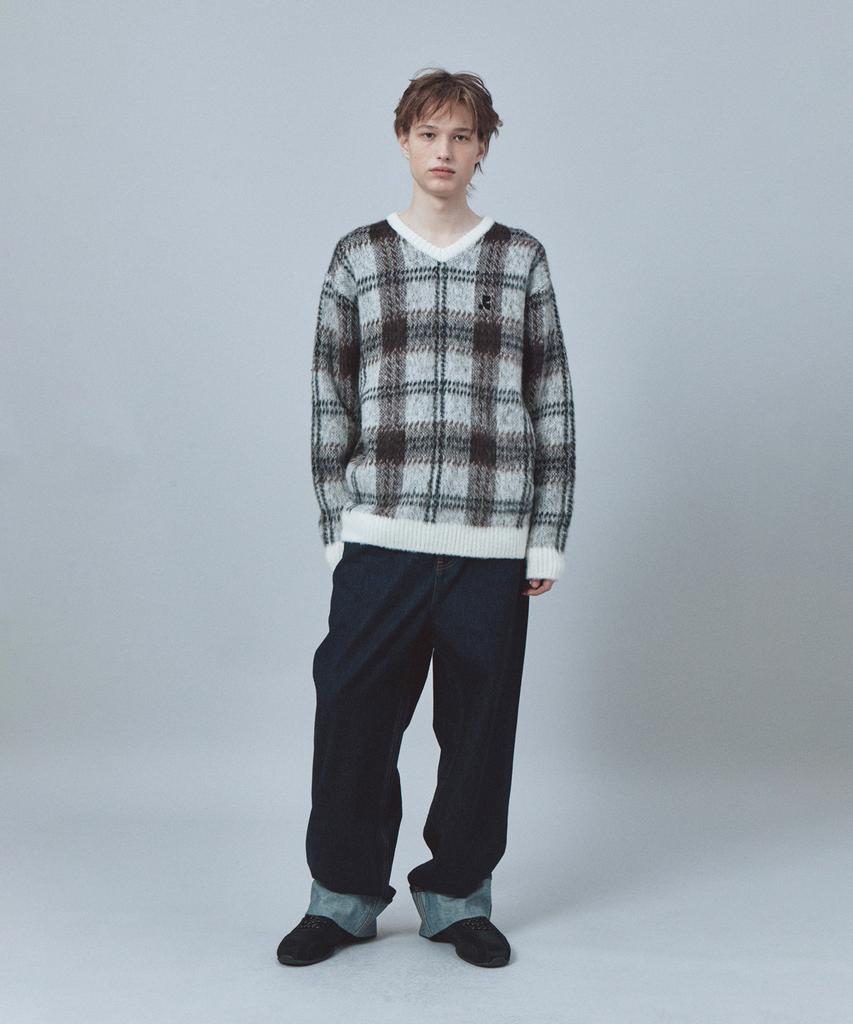 Rest And Recreation Check Pattern Hairy Sweater - Ivory