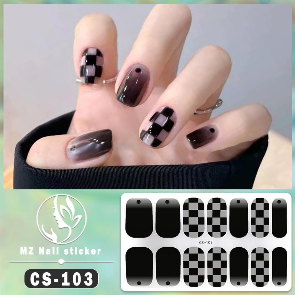 New type of bake-free gel nail polish film, full sticker, plaid spring and summer flower nail art film, nail film, waterproof paper patch