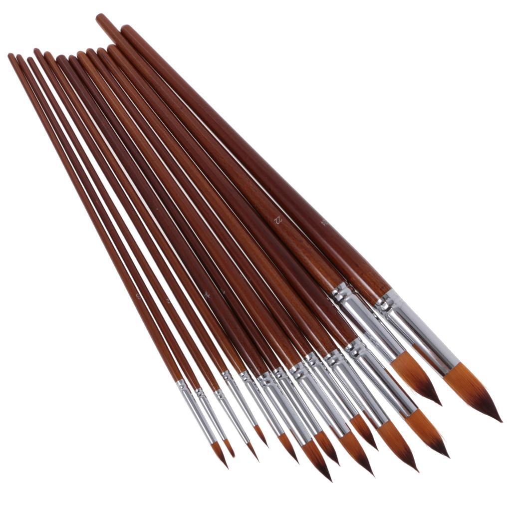 13 Pieces Artists Paint Brushes Set Wooden Handle Nylon Hair