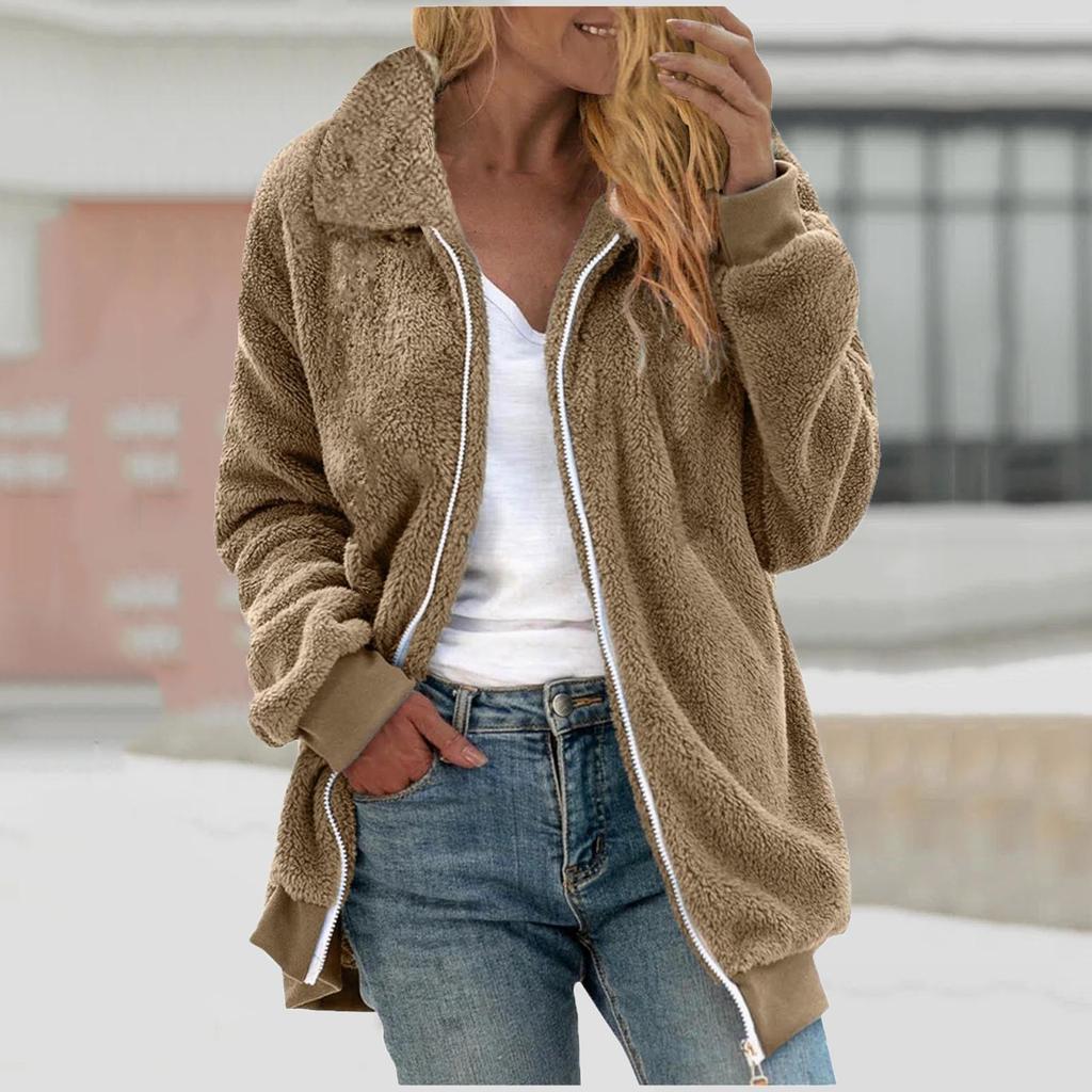 Women's Loose Large Size Plush Multicolor Paneled Hooded Zip Jacket