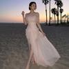 2026 European and American French senior vacation sexy perspective mesh tube top design sense slim temperament dress
