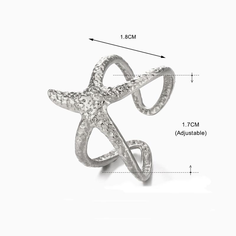 Stainless Steel Starfish Open Rings For Women Men Fashion Golden Color Irregular Textured Starfish Adjustable Ring Jewelry Gift
