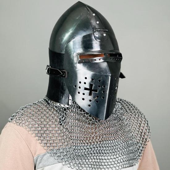 Nurnberg Bascinet Hounskell Helmet Barbuta Chainmail Steel Helmet Medieval Knight Chainmail Hand Forged LARP Best Gift