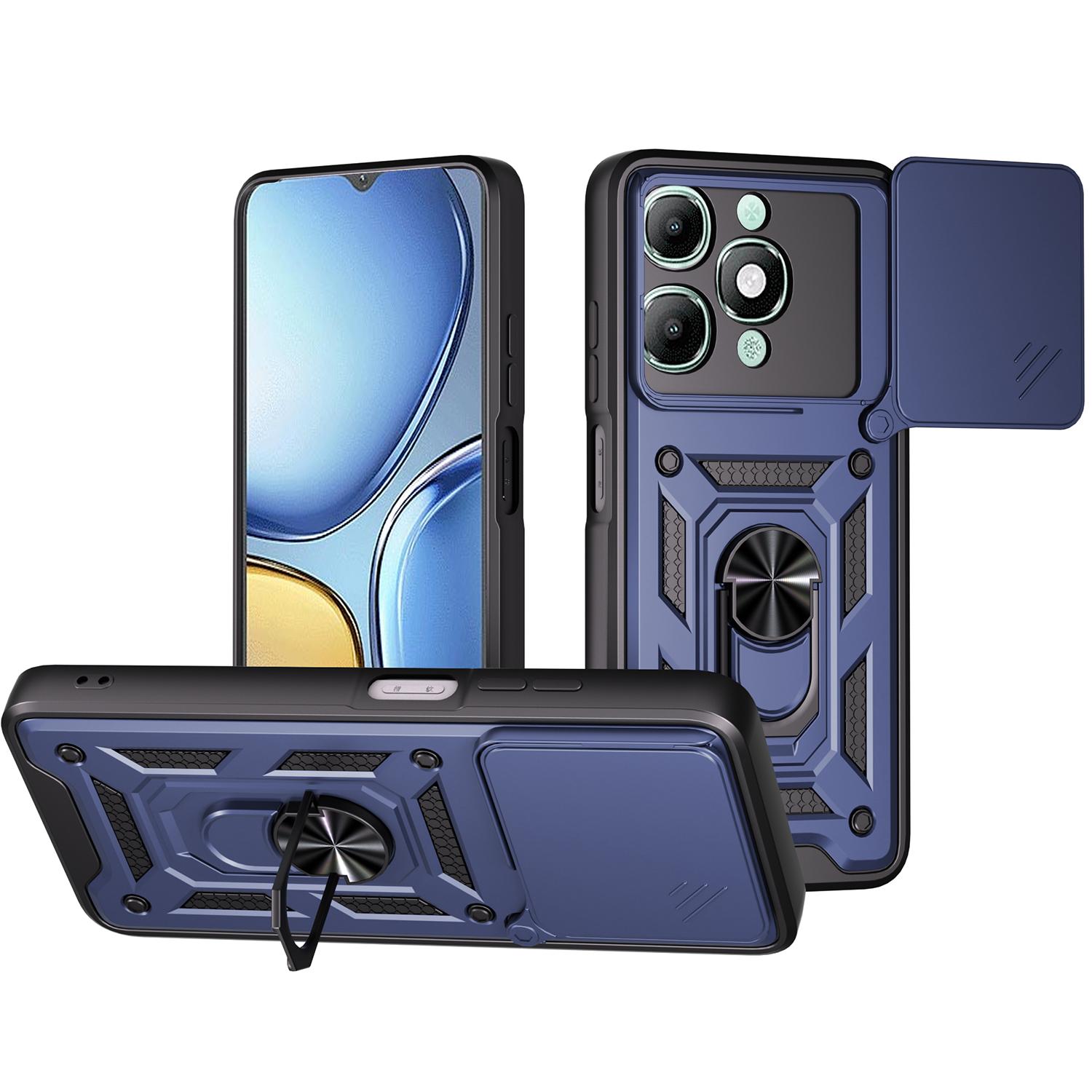 

For itel A90 4G Case with Slide Camera Lid PC+TPU Kickstand Phone Cover Blue