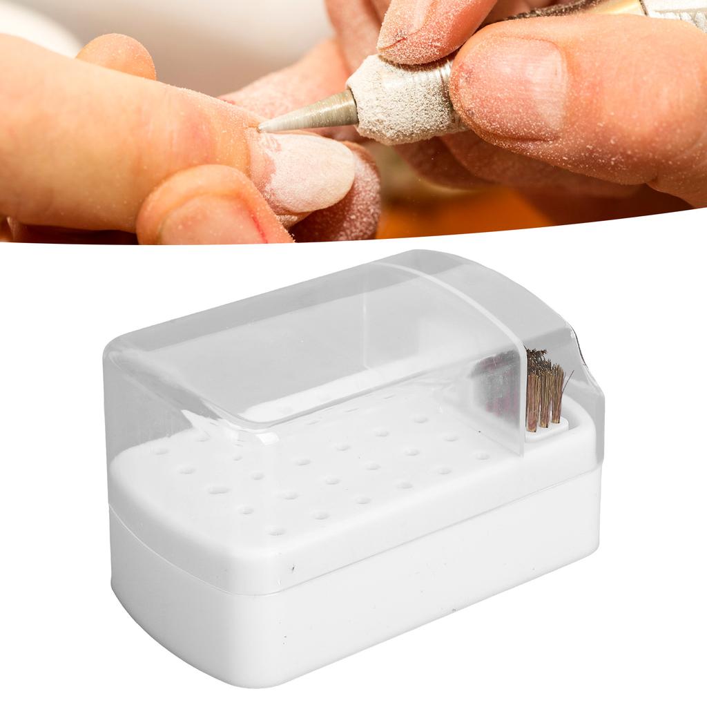 30 Holes Nail Drill Bit Holder Stand with Cleaning Brush Dust Proof Storage Container Box Case for Home Salon