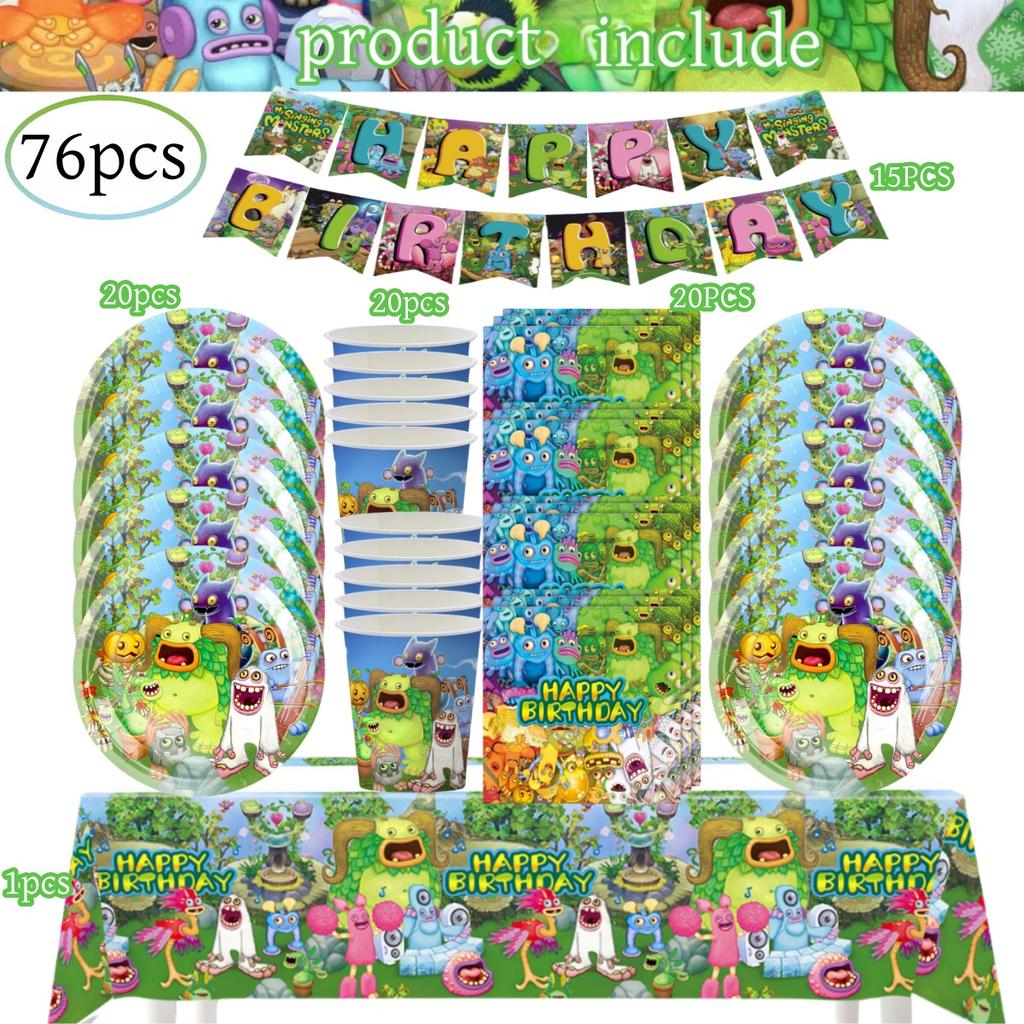 My Singing Monsters Födelsedagsdekorationer 20 personer Engångsservis Duk Tallrik Baby Shower Barnpresent Gåva Pojkfest Tillbehör