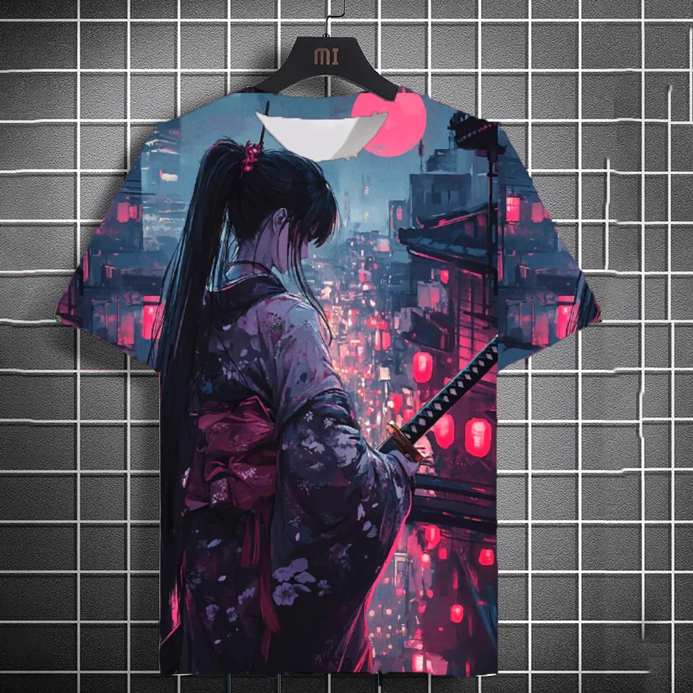 2025 New Men's Samurai Katana Tattoo Girl T-Shirt Street 3D Print Unisex Personality Anime Tee Summer Women Short Sleeve Y2k Top