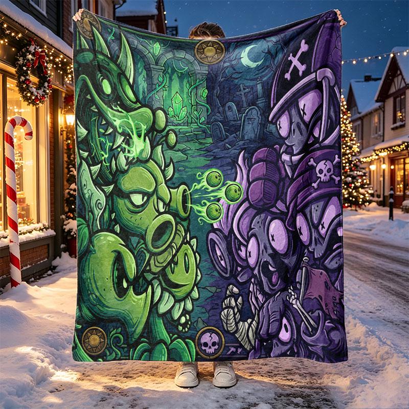 Plants VS Zombies Pattern Blanket for Home Decoration, Bed, Sofa, Car Travel, Camping, Suitable for All Seasons, Birthday Christmas Gift