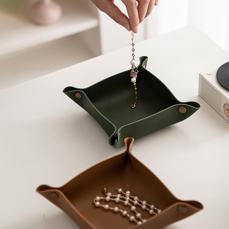 Square Pu Leather Storage Box, Nordic Style Desktop Storage Tray