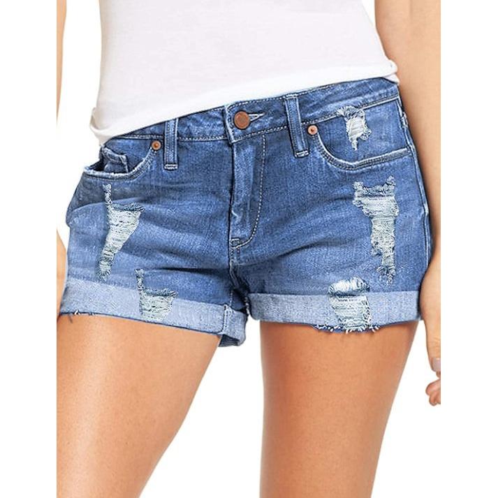 

Новые эластичные джинсовые шорты с потертостями и подворотами, повседневные брюки для женщин XXL светло-синий