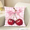Pink Bow Cherry Cushion Cover Reversible Plush Pillow Cover For Car Sofa Bedroom Decorative Gift Pillowcase