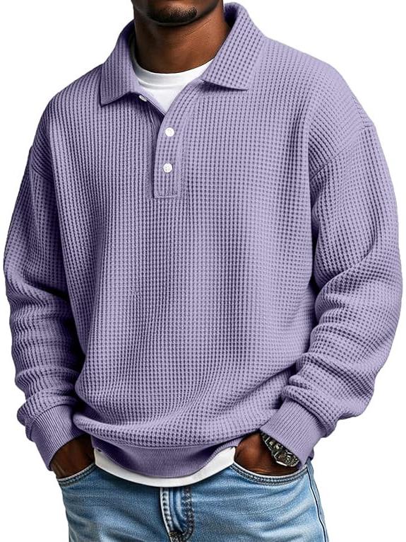 2025 Men's Retro Casual Waffle Knit Long-Sleeved Polo Shirt