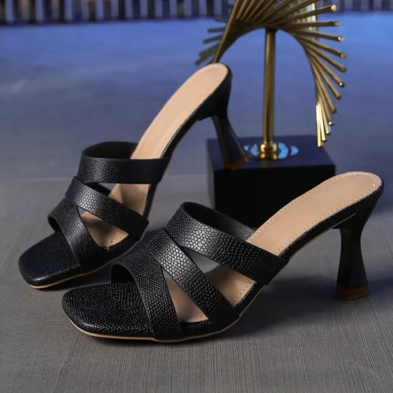 New Flip Flops Women Open Toe Slippers Shallow Mouth Sandals Women Red Silk Cross Casual Fashion High Heels Claquette Femme