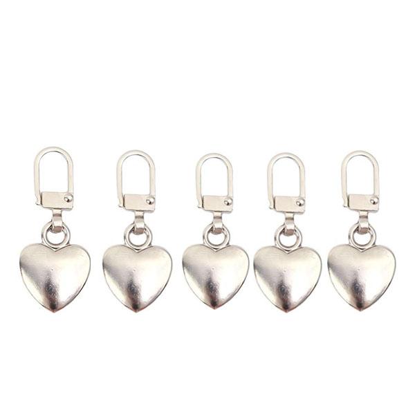 Set of 5/10 Heart-Shaped Metal Zipper Pullers for DIY Sewing and Repair