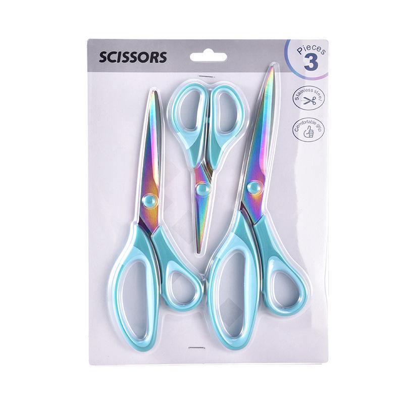 

Cross-Border Stainless Steel Scissors Set: Household Sewing, Colored Office, and Handmade Paper Cutting Scissors (3-Piece).