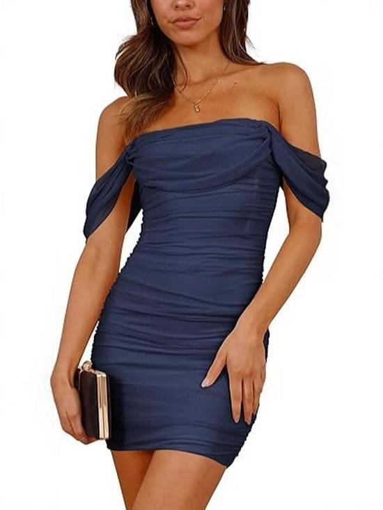 Off-Shoulder Ruched Bodycon Dress - European/American Style for Parties/Commutes