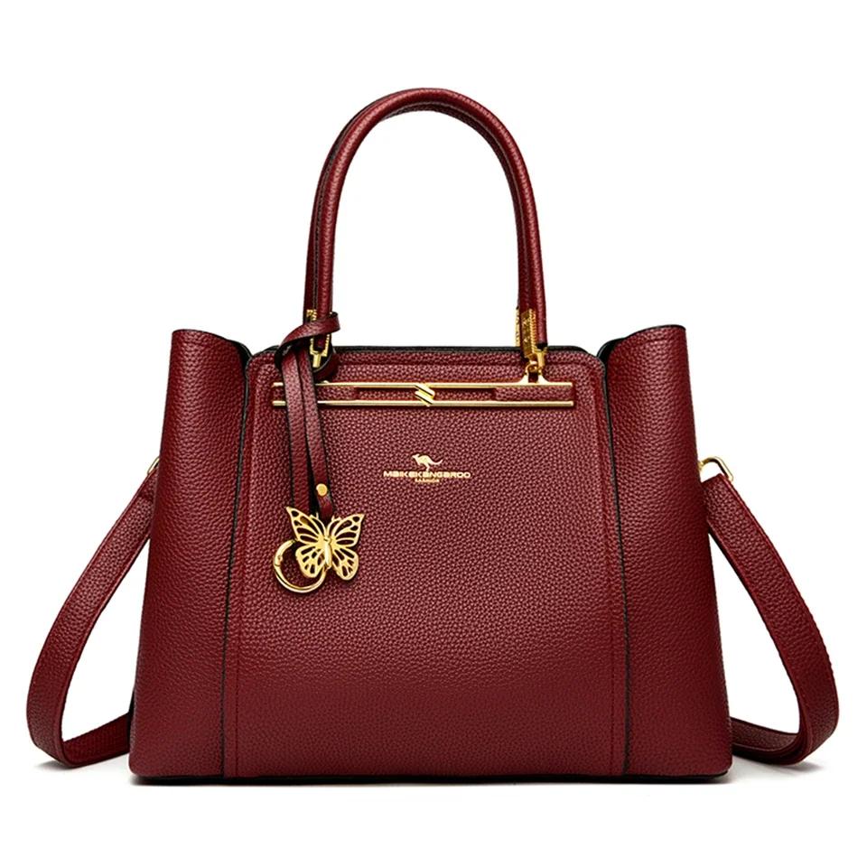 

Розкішні сумки з м’якої шкіри. Дизайнерські жіночі сумки. Тришарові сумки на плечі. Жіноча сумка для покупок великої місткості. червоний