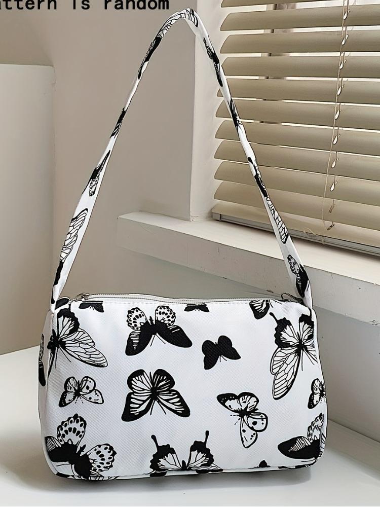 Borsa a tracolla con cerniera alla moda, mini borsa a tracolla con motivo a farfalla, piccola borsa elegante con decorazione a catena