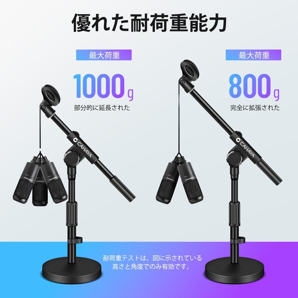 CAHAYA Microphone Stand Desktop Straight Boom 2-Way Design 360° Height Adjustment Steel Base Clips Cable Covers Black CY0360