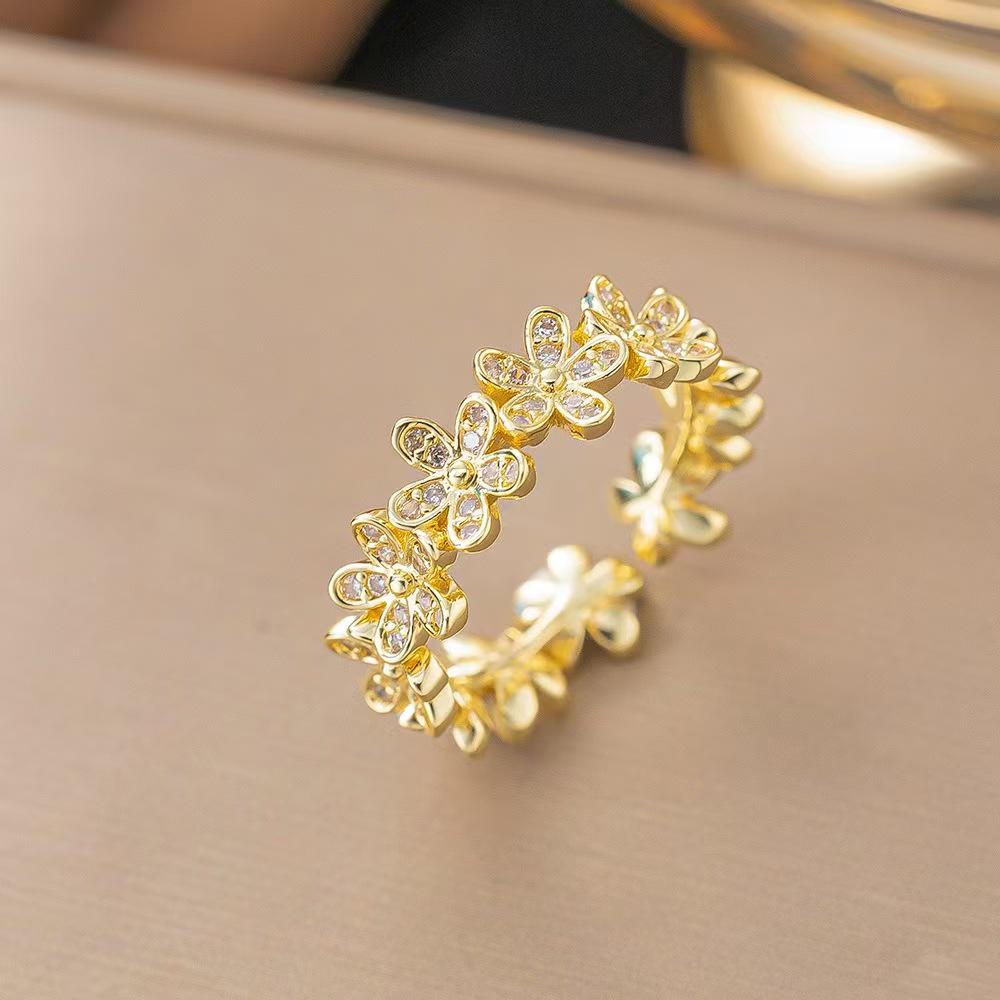 Micro-Inlaid Zircon Fashion Open Ring - Adjustable Luxury Index Finger Jewelry for Women