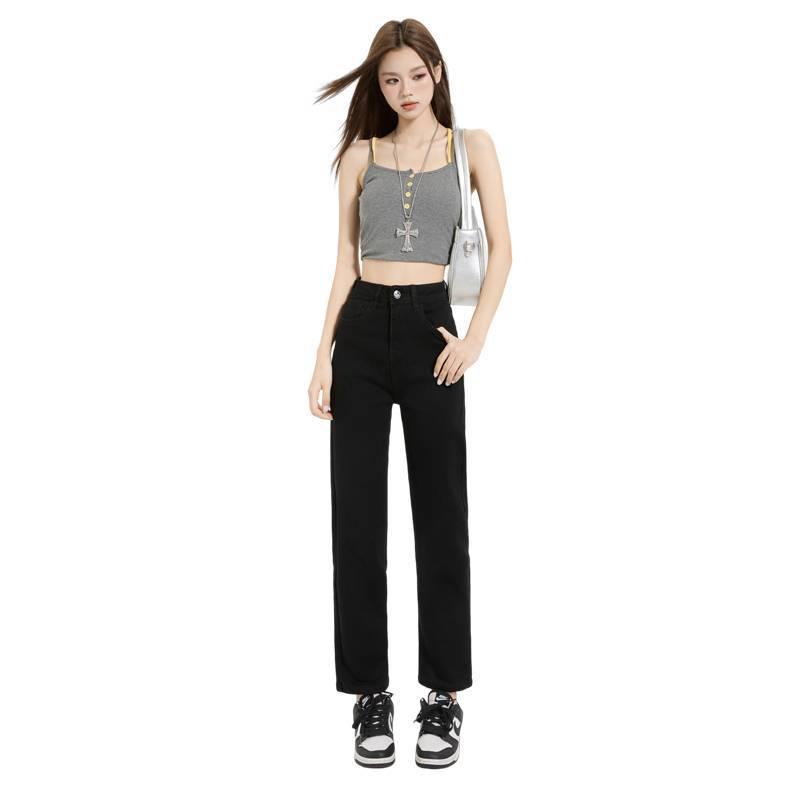 

Women s High Waist Black Straight Leg Jeans - Slimming, Cropped, Spring/Summer Style Size 26