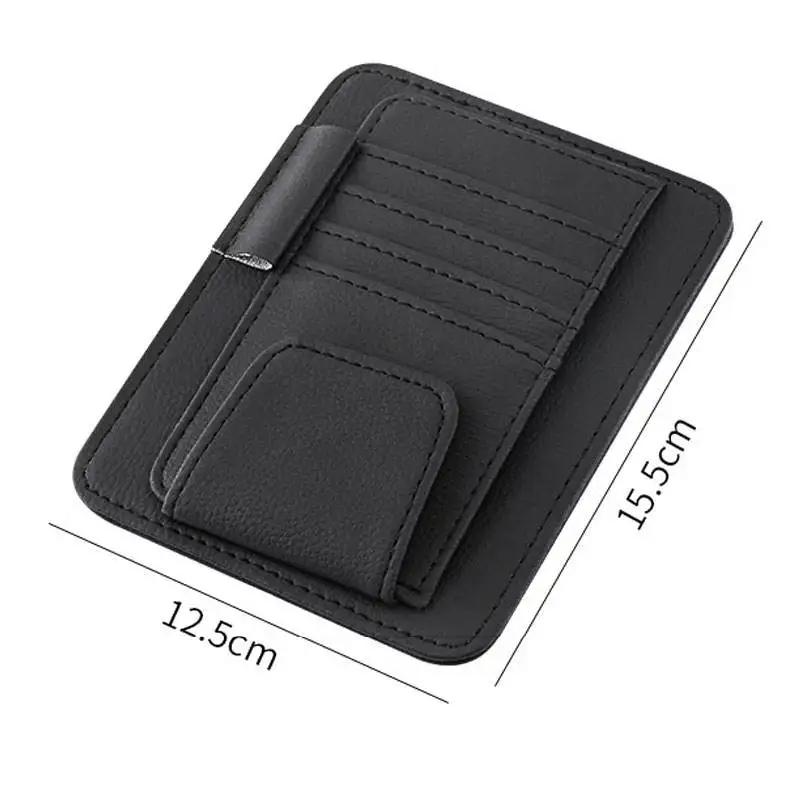 Car Sun Visor Storage Supplies Sorting Clip Bill Bank Card ID Card Glasses Change Pen Storage Bag Leather Universal Accessories