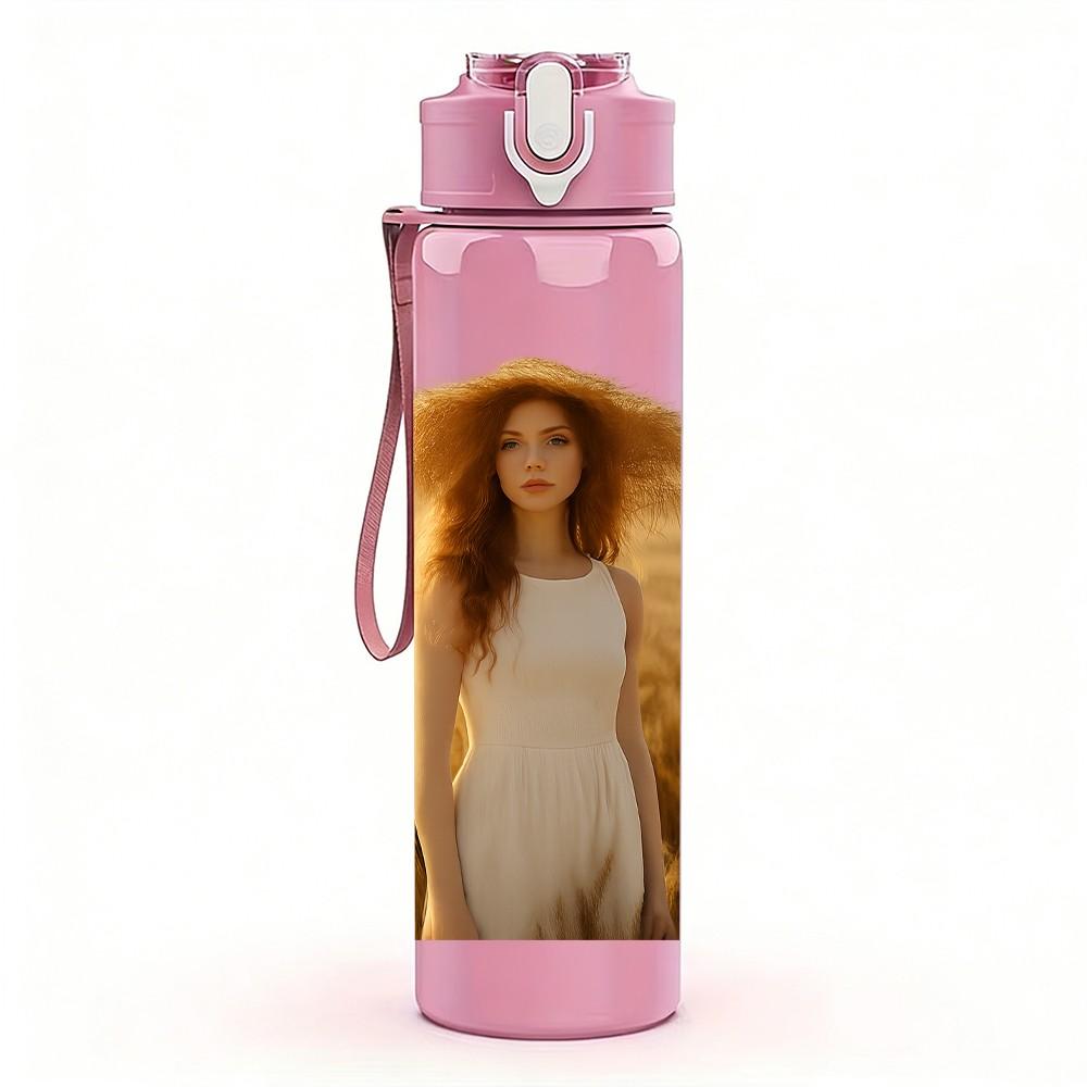 1PC Lady Wheat Field Back View Portrait 750ml Color Plastic Sports Water Bottle Leakproof Flip Straw Lid Suitable for Sports Office Home Use