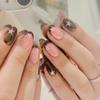 24Pcs Short Round Head Fake Nails Full Cover Wearable Press On Nails Y2K Pink Star Printed Spicy Girls Charms False Nails